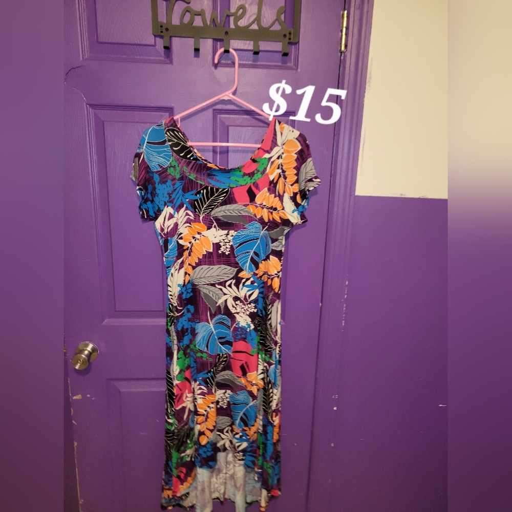 Ashley Stewart Blue Pink Bodycon Maxi Dress